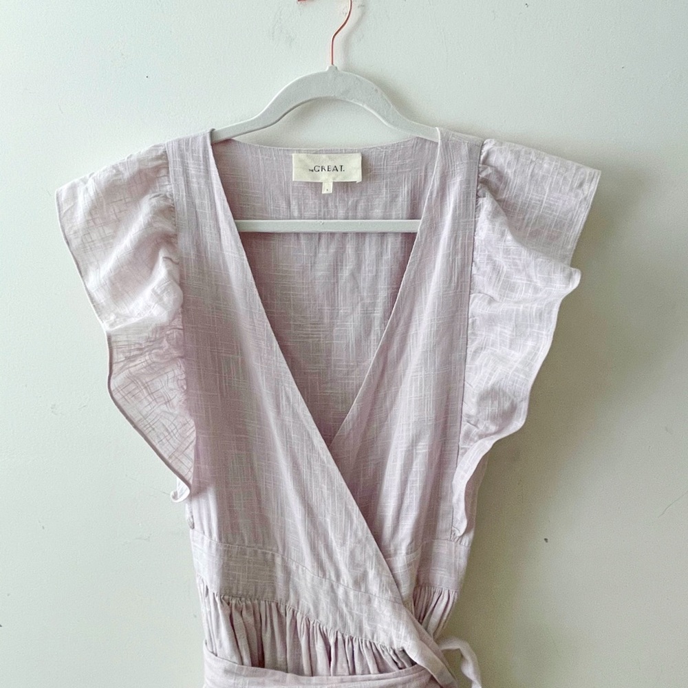 THE GREAT. Lavender Midi Dress with Ruffle Sleeves - Picture 2 of 9